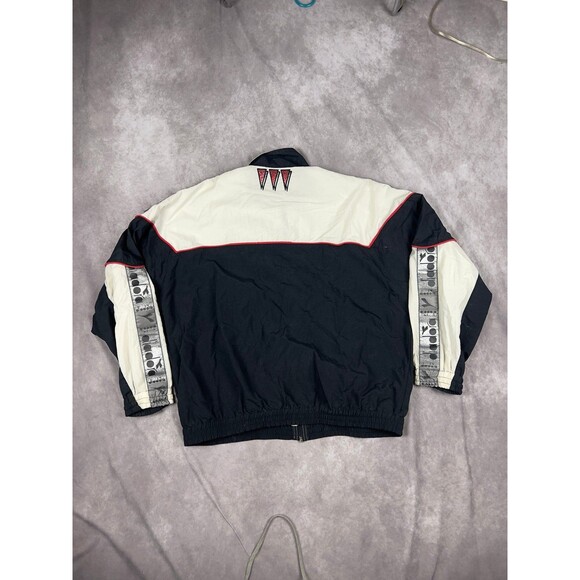 Vintage Diadora Jacket Black White Size M 90s Soccer Windbreaker - Picture 2 of 6